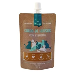 <strong>Winga</strong> Caldo de Hueso con Choritos, Snack Húmedo para Gatos, pouch de 180 gr