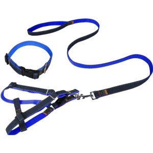 <strong>Wonder Dog</strong> Set Arnés, Collar y Correa de Jeans, color Azul, talla S