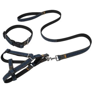 <strong>Wonder Dog</strong> Set Arnés, Collar y Correa de Jeans, color Negro, talla S