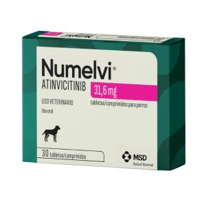 <strong>Numelvi</strong> 31.6 mg, para el tratamiento del prurito asociado a dermatitis alérgica y atópica en Perros, 30 comprimidos