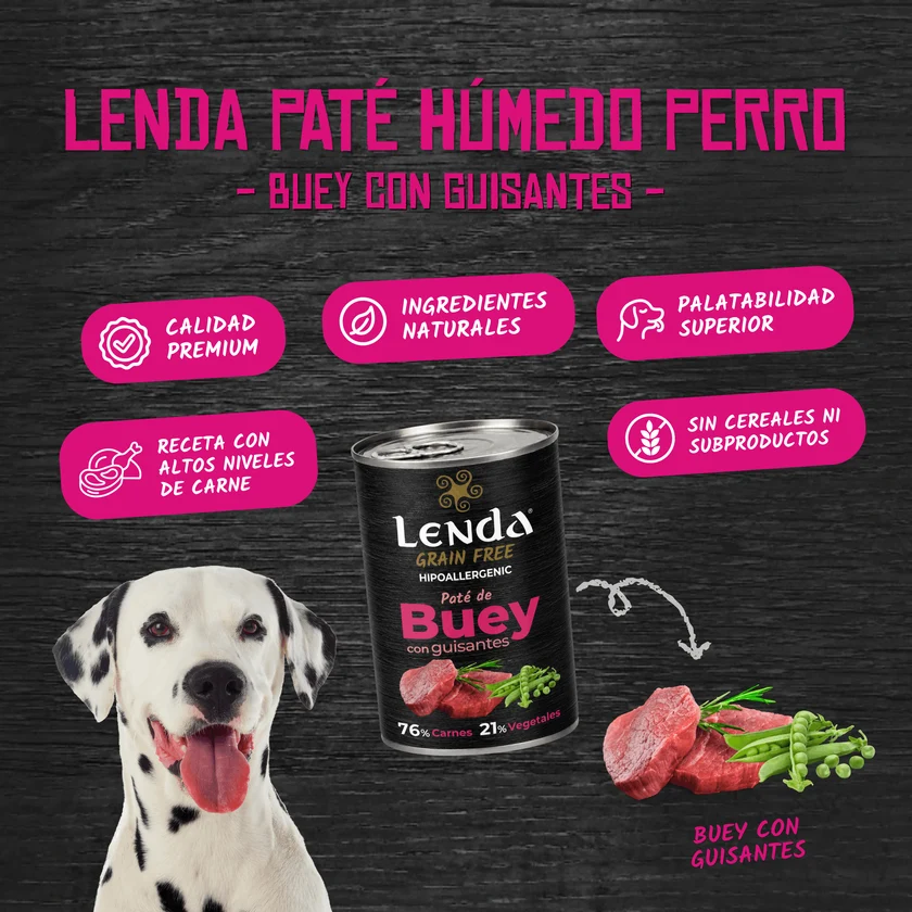<strong>Lenda</strong> Grain Free, Alimento Húmedo para Perros, Buey, Guisante y Papa, lata de 400 gr - Imagen 2